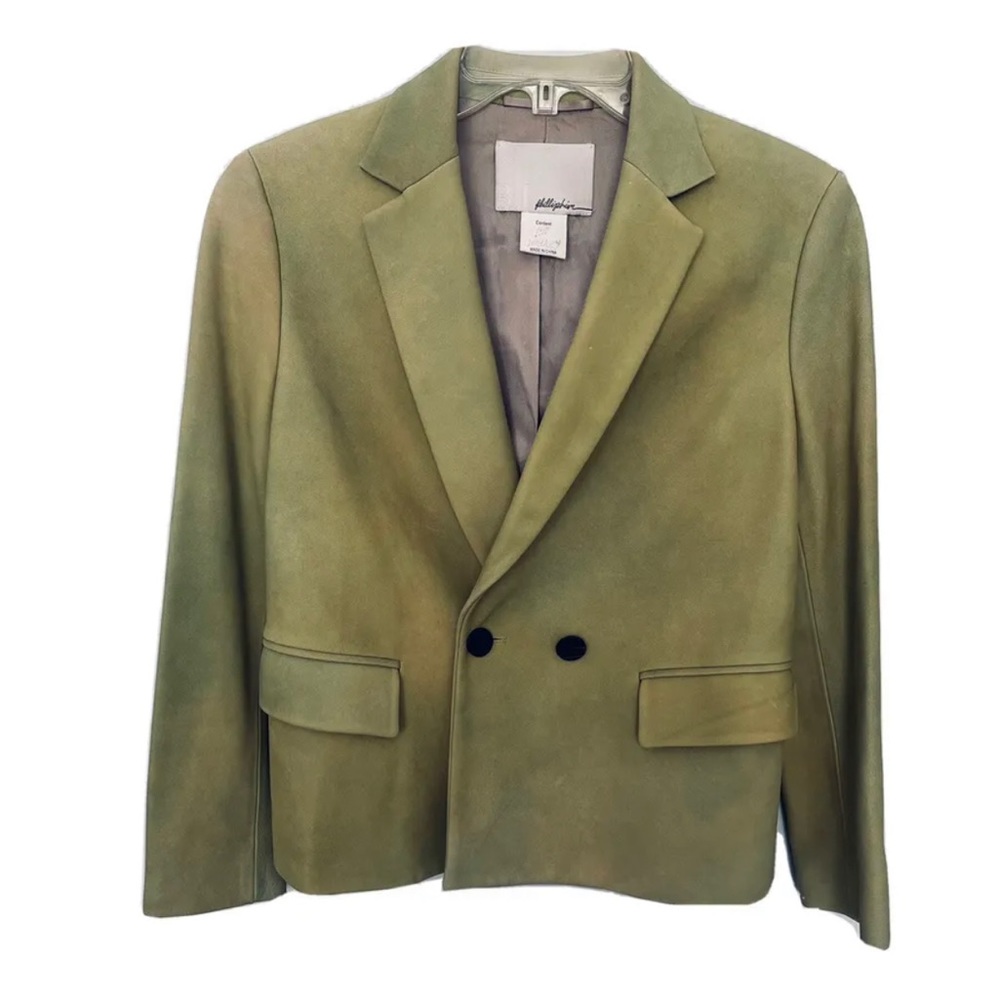 3.1 Phillip Lim Blazer Leather Womens Tailored 1 Button Green Lined Small New